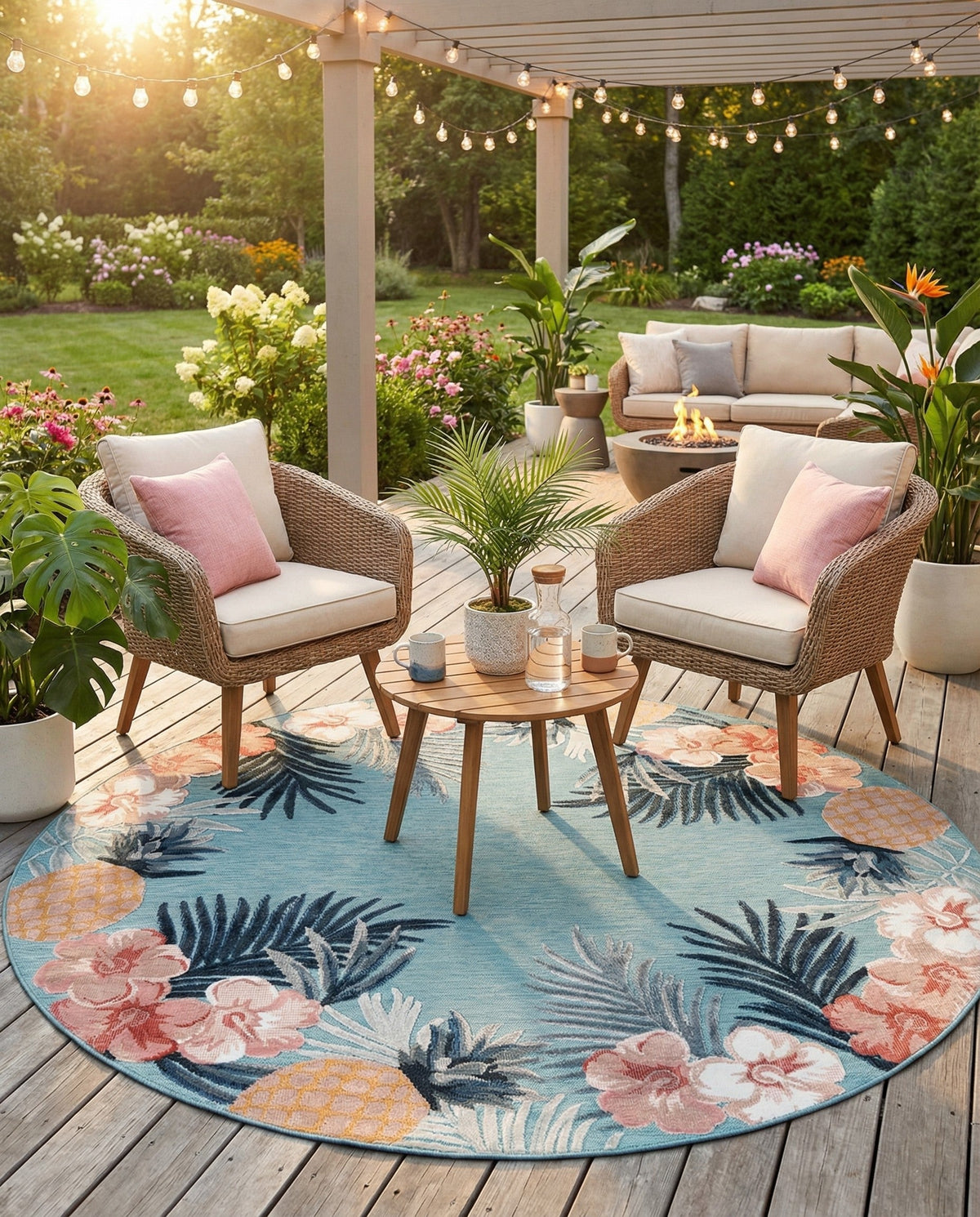 Seaside Blooms Collection Area Rug - Haven Round Blue  lifestyle 103