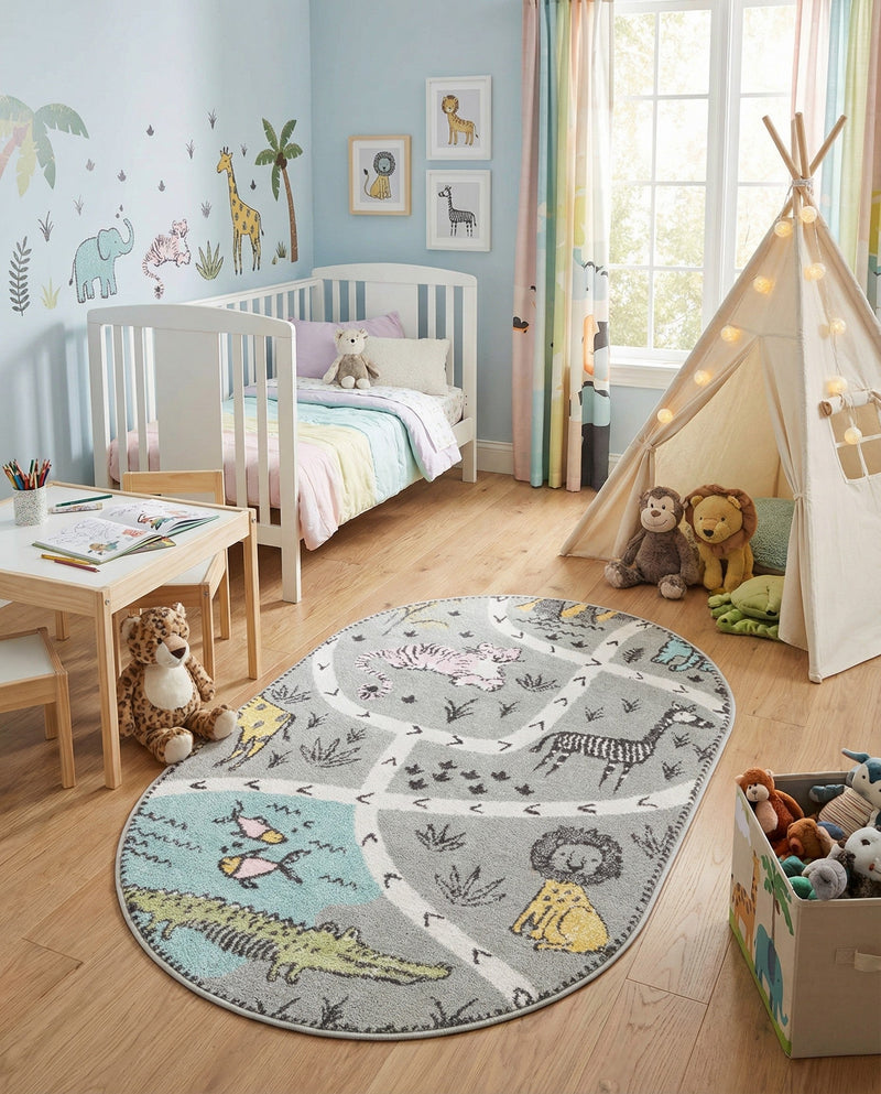 Wonder Tykes Collection Area Rug -  Enigma Oval Gray  lifestyle 63