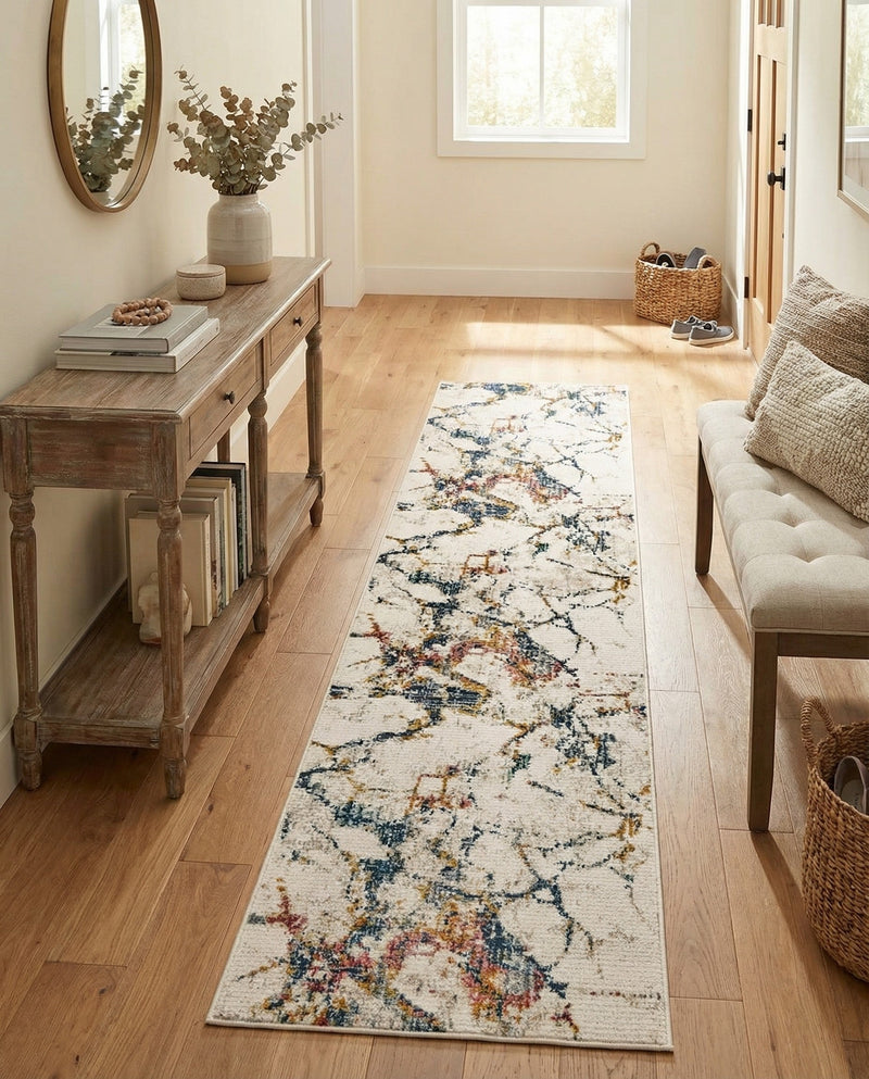 Jewel Oasis Collection Area Rug -  Opaline Runner White Navy  lifestyle 51