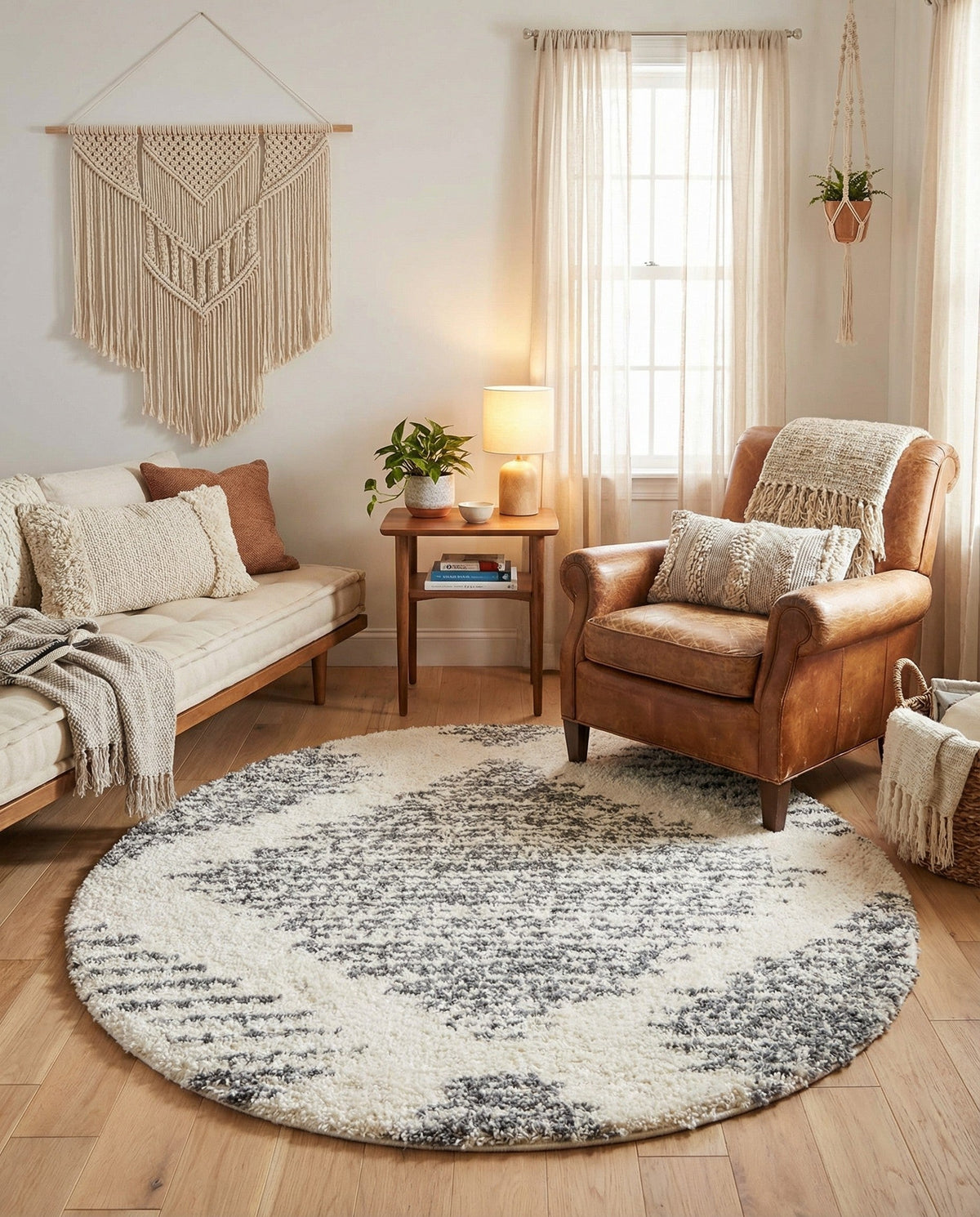 Tranquil Tides Shag Collection Area Rug -  Azure Round White  lifestyle 95