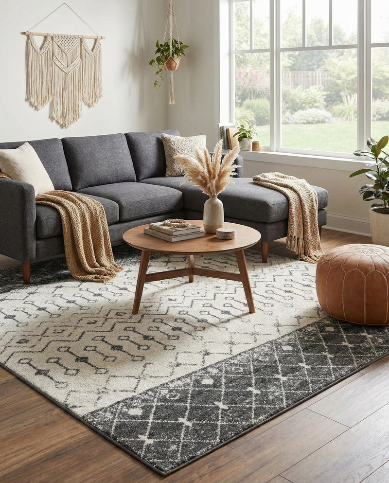 Mediterranean Lattice Collection Area Rug -  Casablanca (Ivory and Gray) Square Ivory and Gray  lifestyle 72