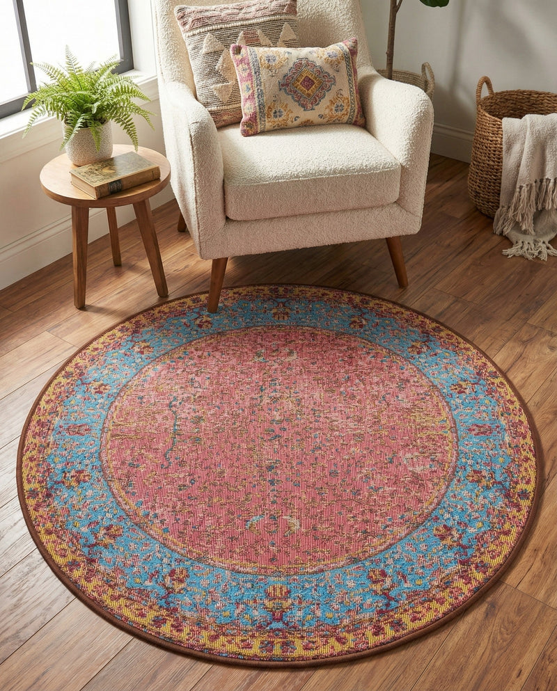 Patio Heritage Collection Area Rug -  Serenity Round Vintage Salmon Coral  lifestyle 71