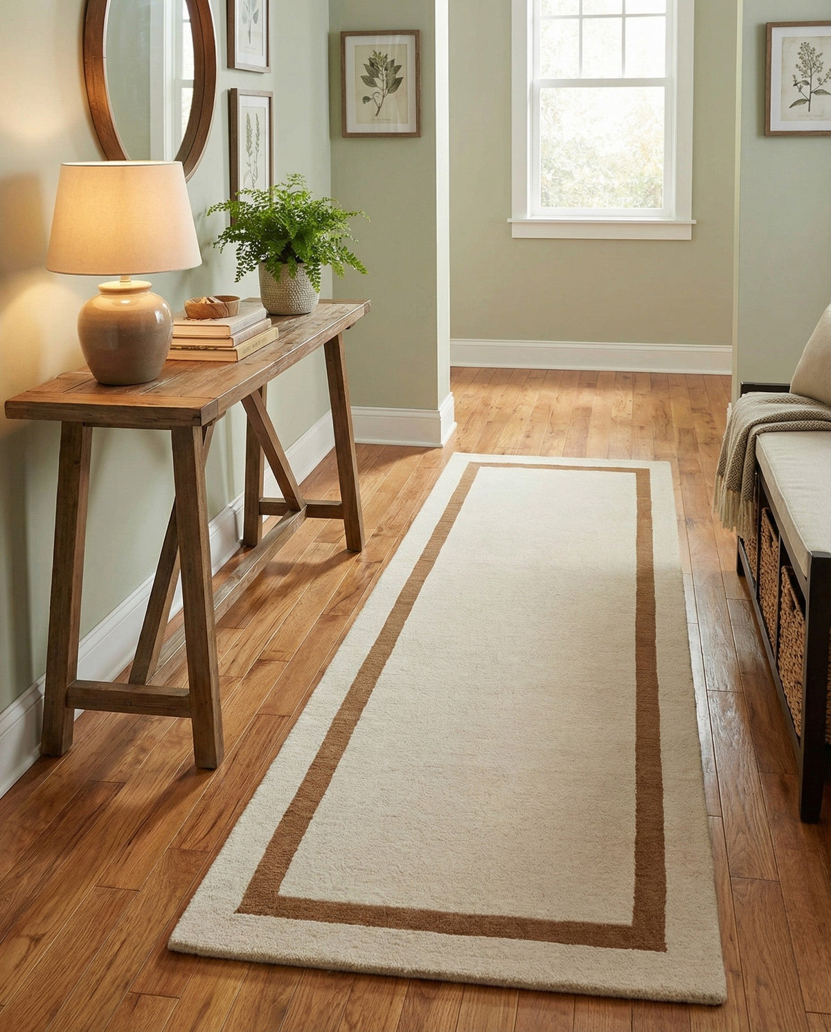 Savannah Borders Wool Collection Area Rug - Chatham Runner Ivory  lifestyle 154