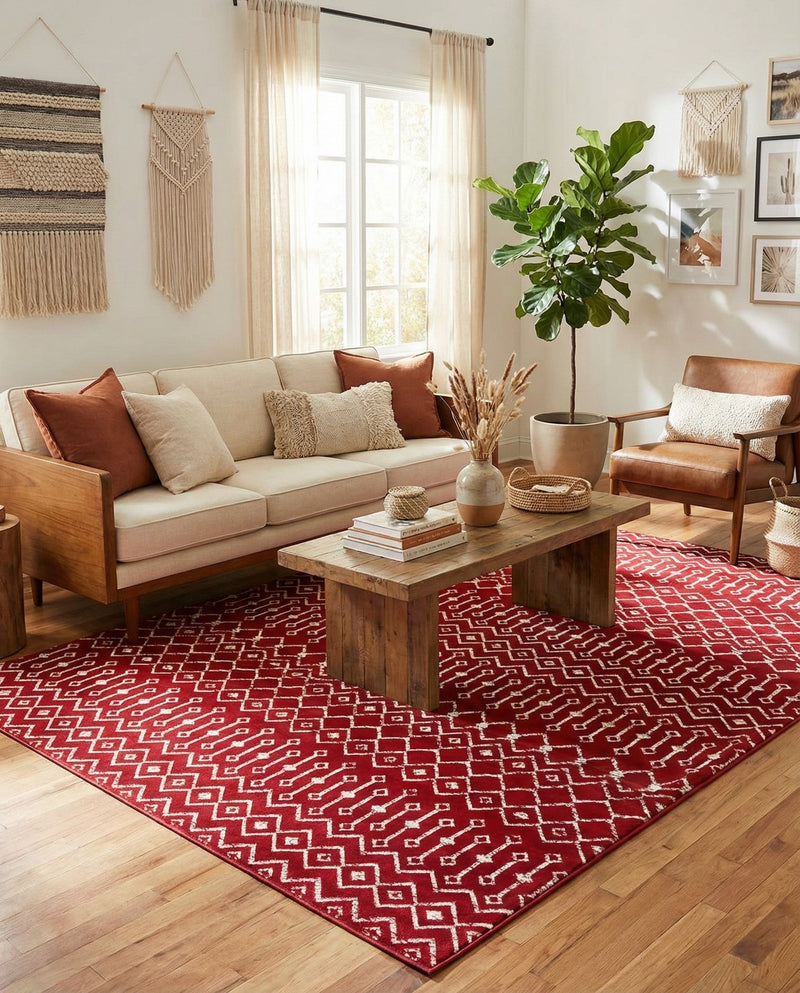 Marrakech Lattice Collection Area Rug - Medina (Red) Rectangle Red  lifestyle 7
