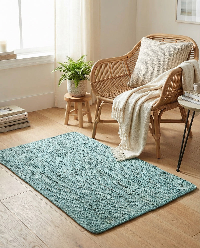 Woven Seaside Jute Collection Area Rug - Savannah (Turquoise) Rectangle Turquoise  lifestyle 26