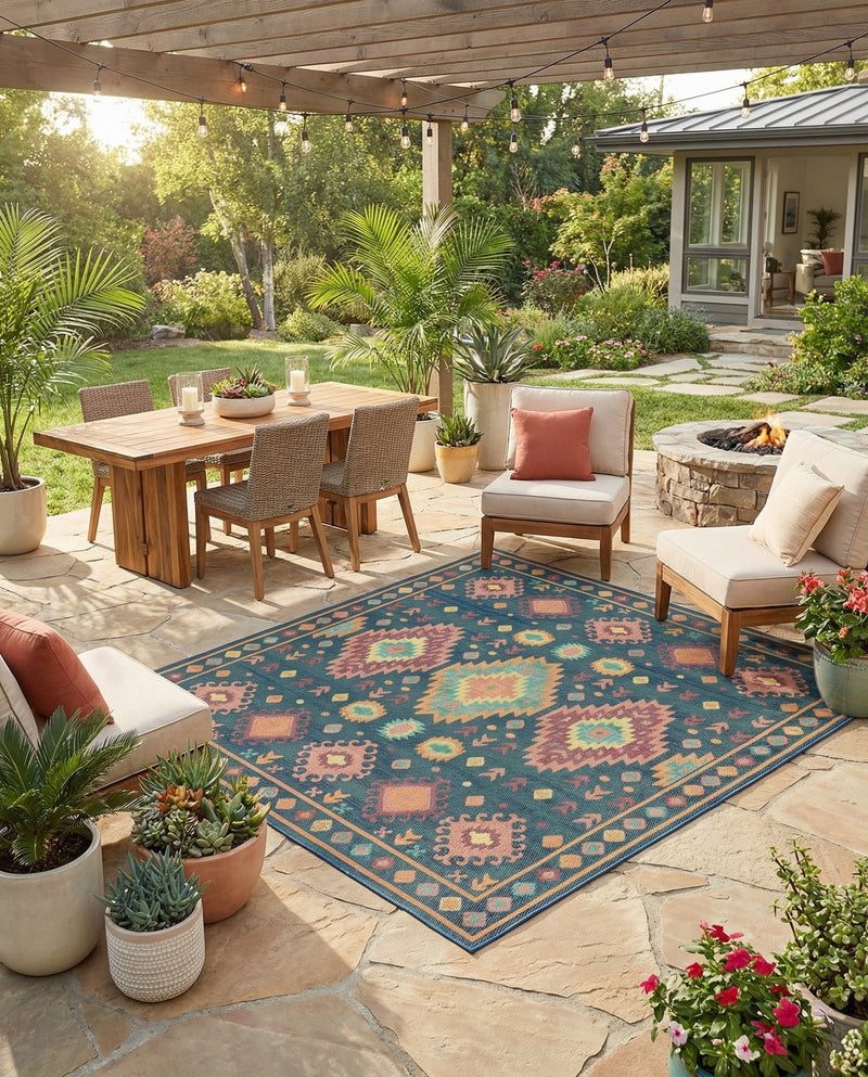 Coastal Terrace Collection Area Rug -  Dunes Square Navy Blue  lifestyle 32
