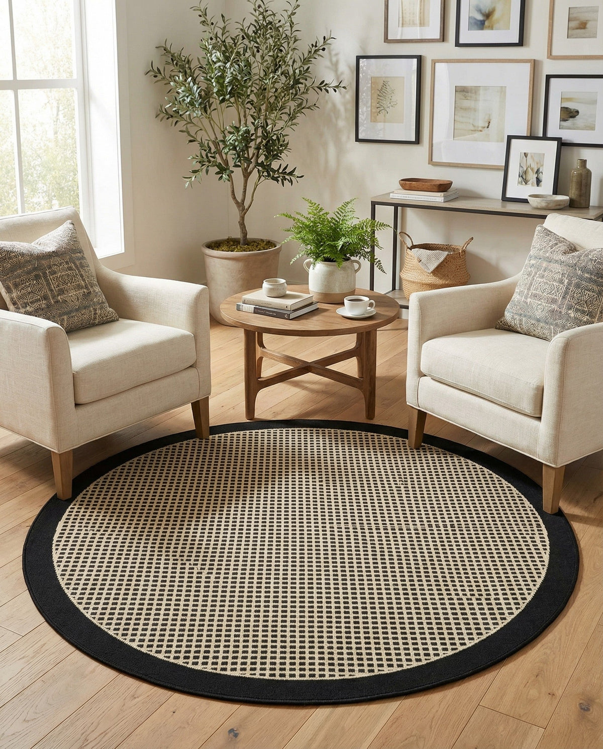 Terrace Fringe Collection Area Rug - Oceanside Round Black  lifestyle 172