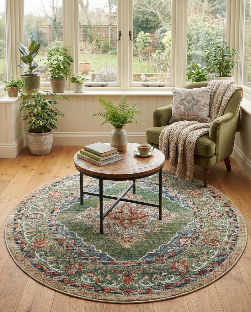 Savannah Soiree Collection Area Rug - Serengeti (Green) Round Green  lifestyle 70