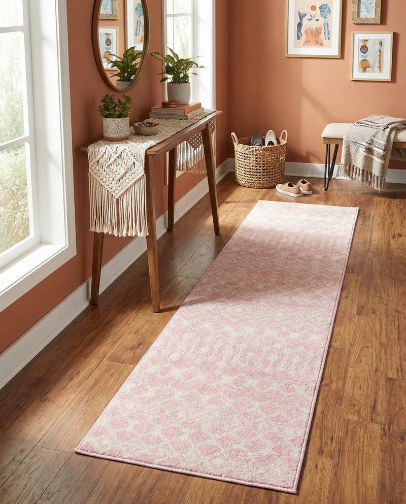 Mediterranean Lattice Collection Area Rug - Santorini (Pink) Runner Pink  lifestyle 51