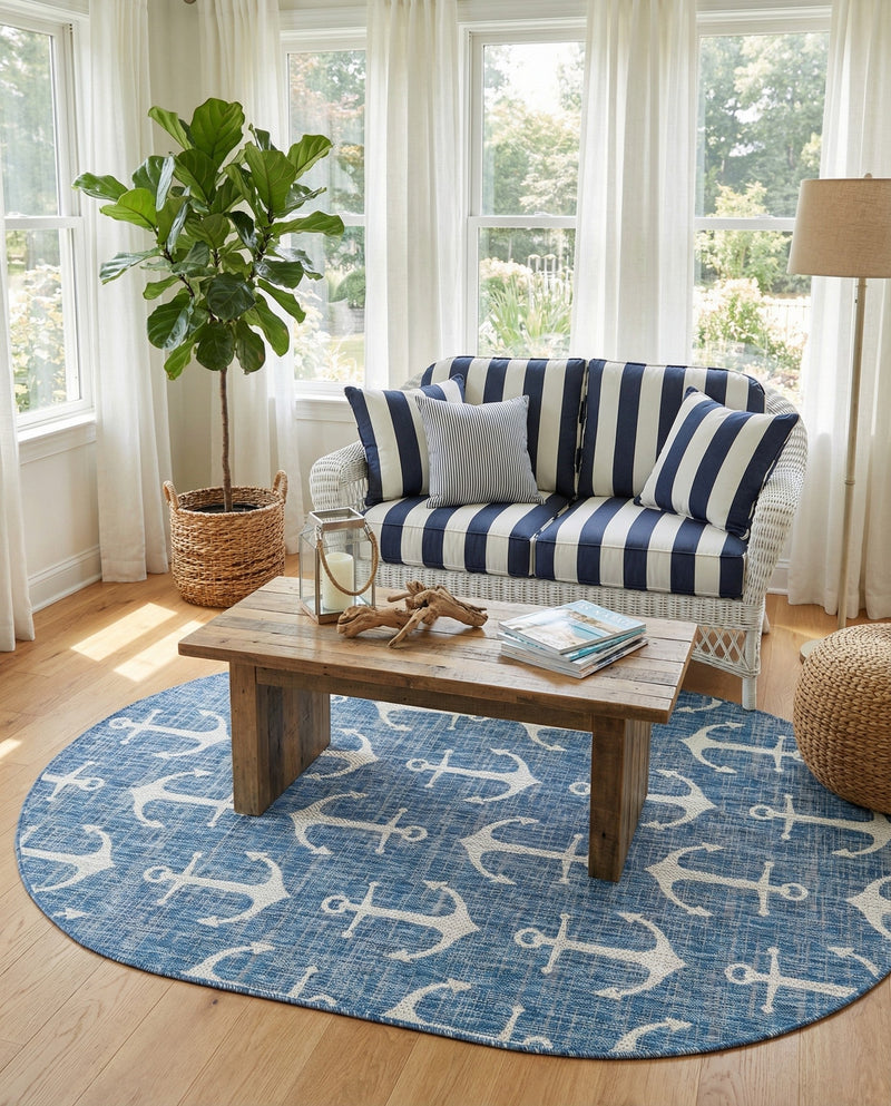 Seaside Haven Rugs Collection Area Rug - Sapphire (Blue) Oval Blue  lifestyle 68
