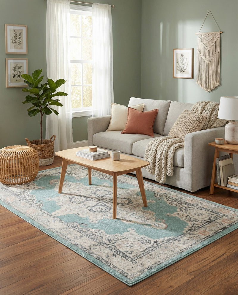 Beverly Grove Collection Area Rug -  Fairfax (Aqua) Rectangle Aqua  lifestyle 15