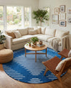Seychelles Stripes Collection Area Rug - Mahe (Navy Blue) Round Navy Blue  lifestyle 17
