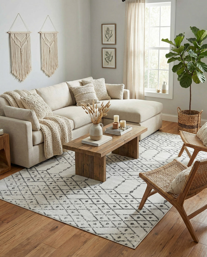 Marrakesh Lattice Collection Area Rug - Casablanca (Ivory Black) Rectangle Ivory Black  lifestyle 7