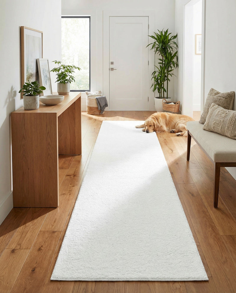 Solid Shag Seaside Collection Area Rug - Azure Cove (Snow White) Runner Snow White  lifestyle 68