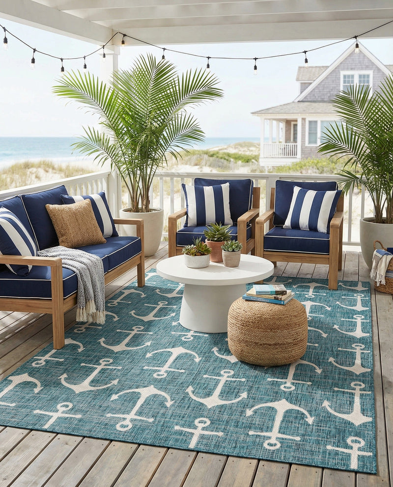 Seaside Haven Rugs Collection Area Rug - Sapphire (Teal) Rectangle Teal  lifestyle 26