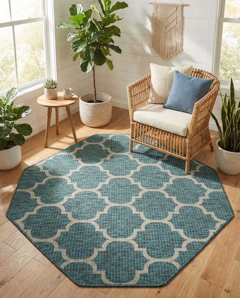 Savannah Pergola Collection Area Rug - Arbor (Teal) Octagon Teal  lifestyle 79