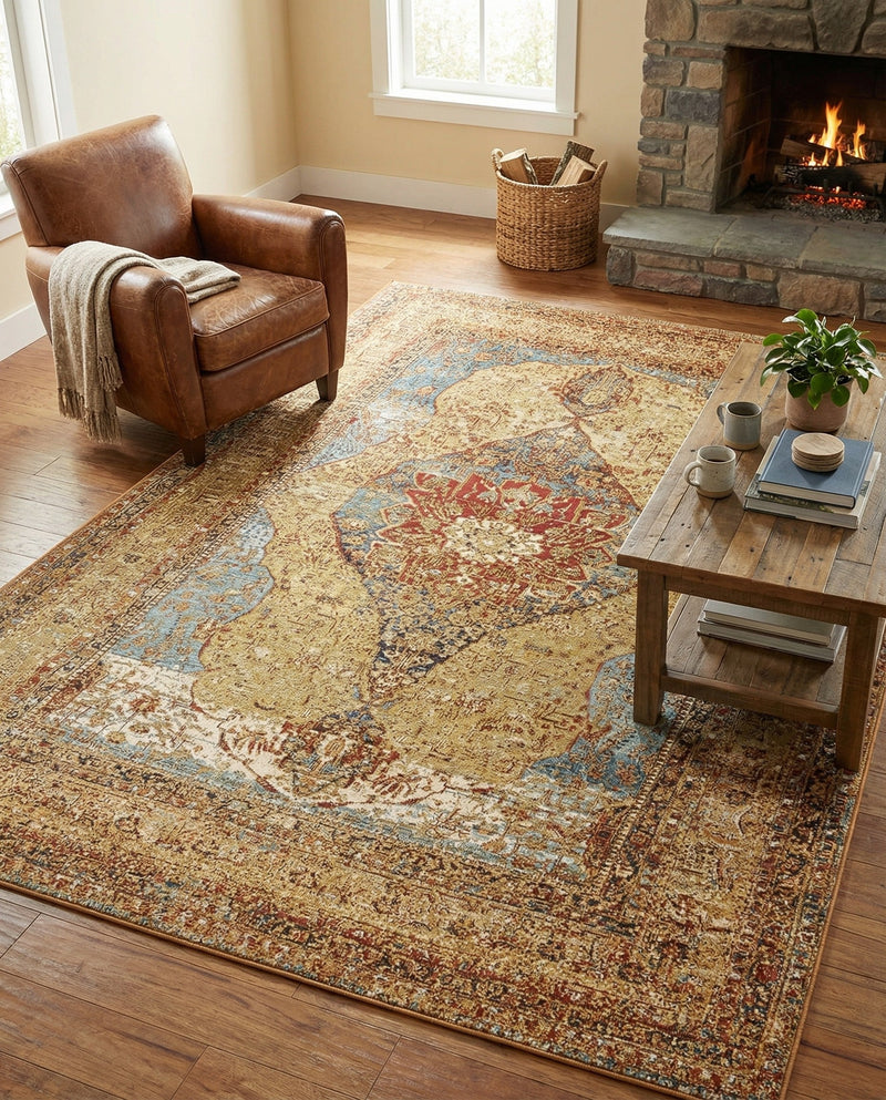 Patio Heritage Collection Area Rug -  Pergola Rectangle Blue and Light Brown  lifestyle 25