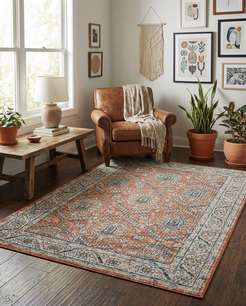 Mykonos Manor Collection Area Rug -  Paros Rectangle Salmon Pink  lifestyle 37