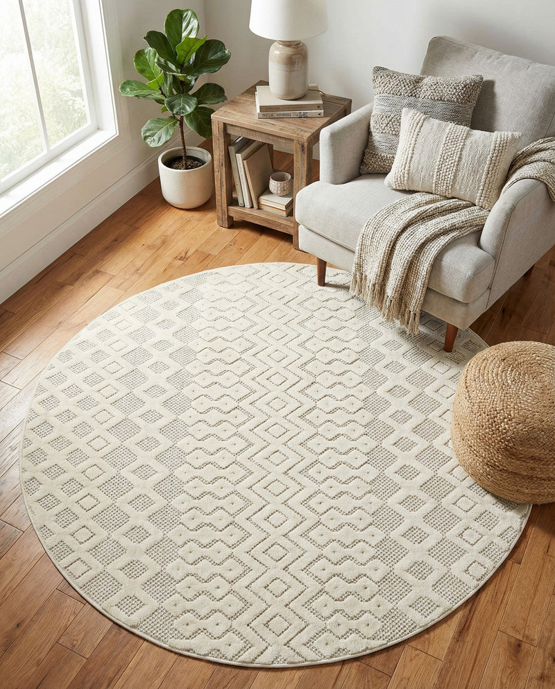 Garden Lattice Charm Collection Area Rug -  Pergola (Ivory) Round Ivory  lifestyle 48