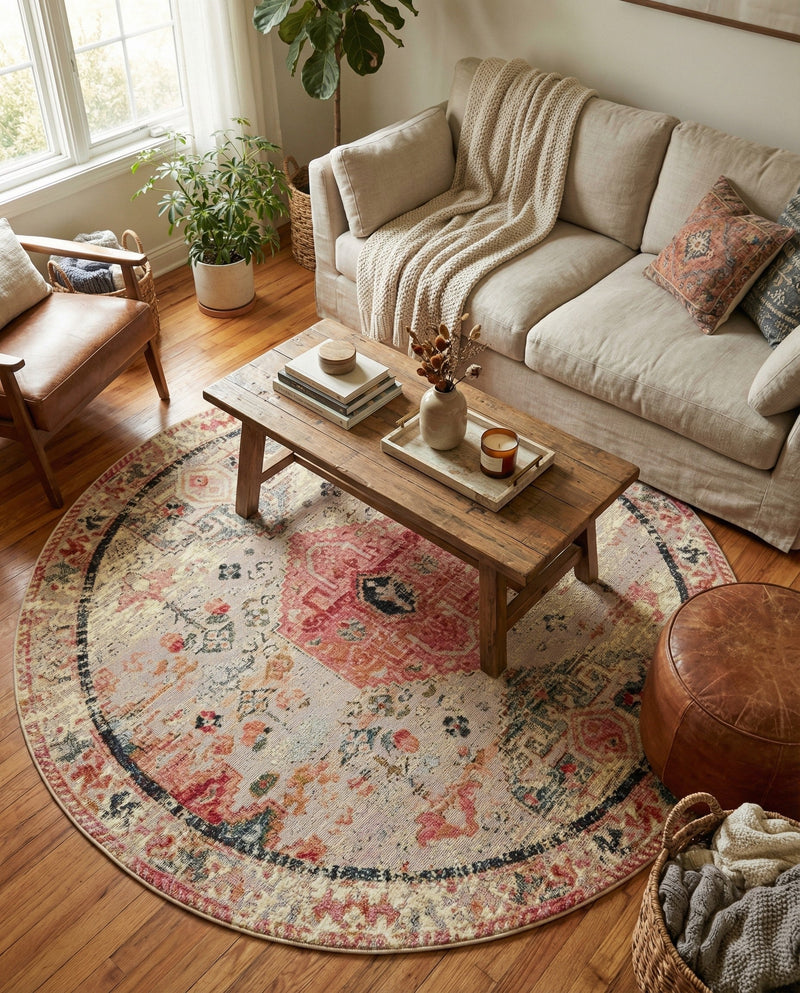 Patio Heritage Collection Area Rug -  Meadow Round Multi  lifestyle 64