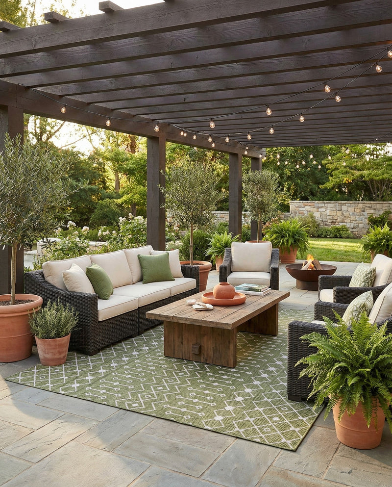 Savannah Pergola Collection Area Rug -  Pergola (Green) Square Green  lifestyle 54