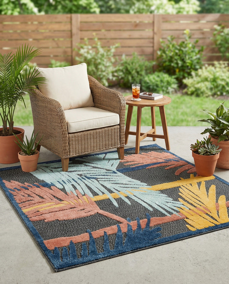 Caribbean Terrace Collection Area Rug - Antigua Square Charcoal  lifestyle 50