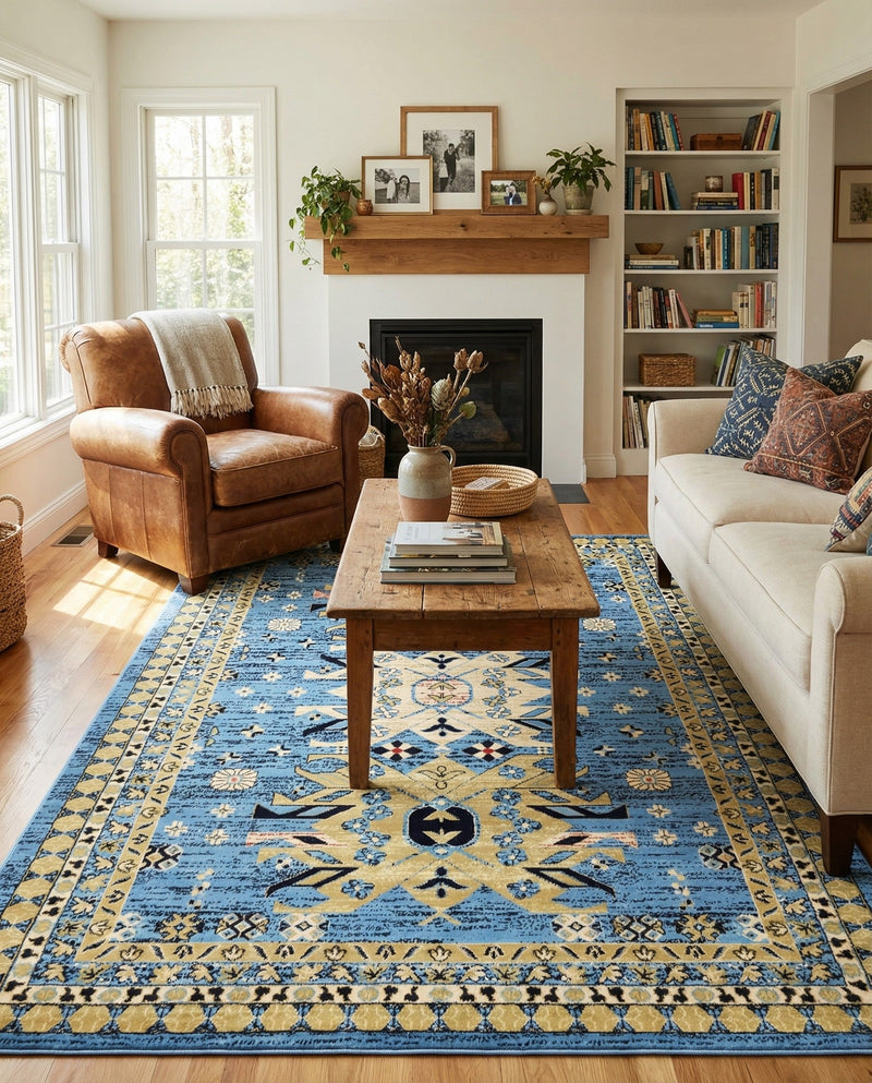 Tabriz Tapestries Collection Area Rug - Azerbaijan (Light Blue) Rectangle Light Blue  lifestyle 12