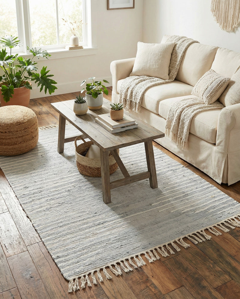 Thar Cotton Collection Area Rug - Jaisalmer (Light Gray) Rectangle Light Gray  lifestyle 10