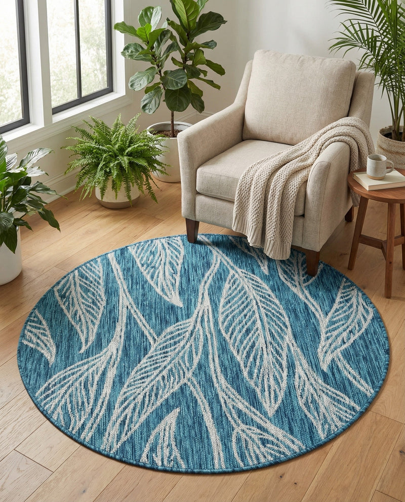 Seaside Blooms Collection Area Rug -  Evergreen (Teal) Round Teal  lifestyle 17