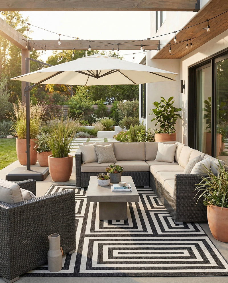 Urban Terrace Collection Area Rug -  Flatiron Rectangle Black and White  lifestyle 15