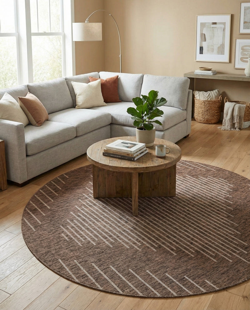Urban Terrace Collection Area Rug -  Chelsea (Brown) Round Brown  lifestyle 64