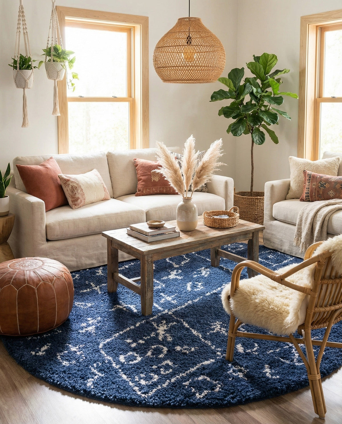 Casablanca Comfort Collection Area Rug - Sahara Round Navy Blue  lifestyle 66