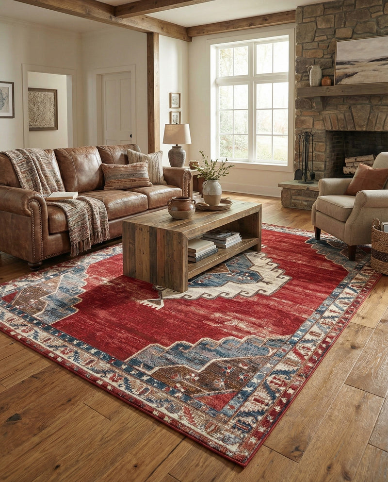 Patio Heritage Collection Area Rug -  Alcove Rectangle Red and Navy Blue  lifestyle 20
