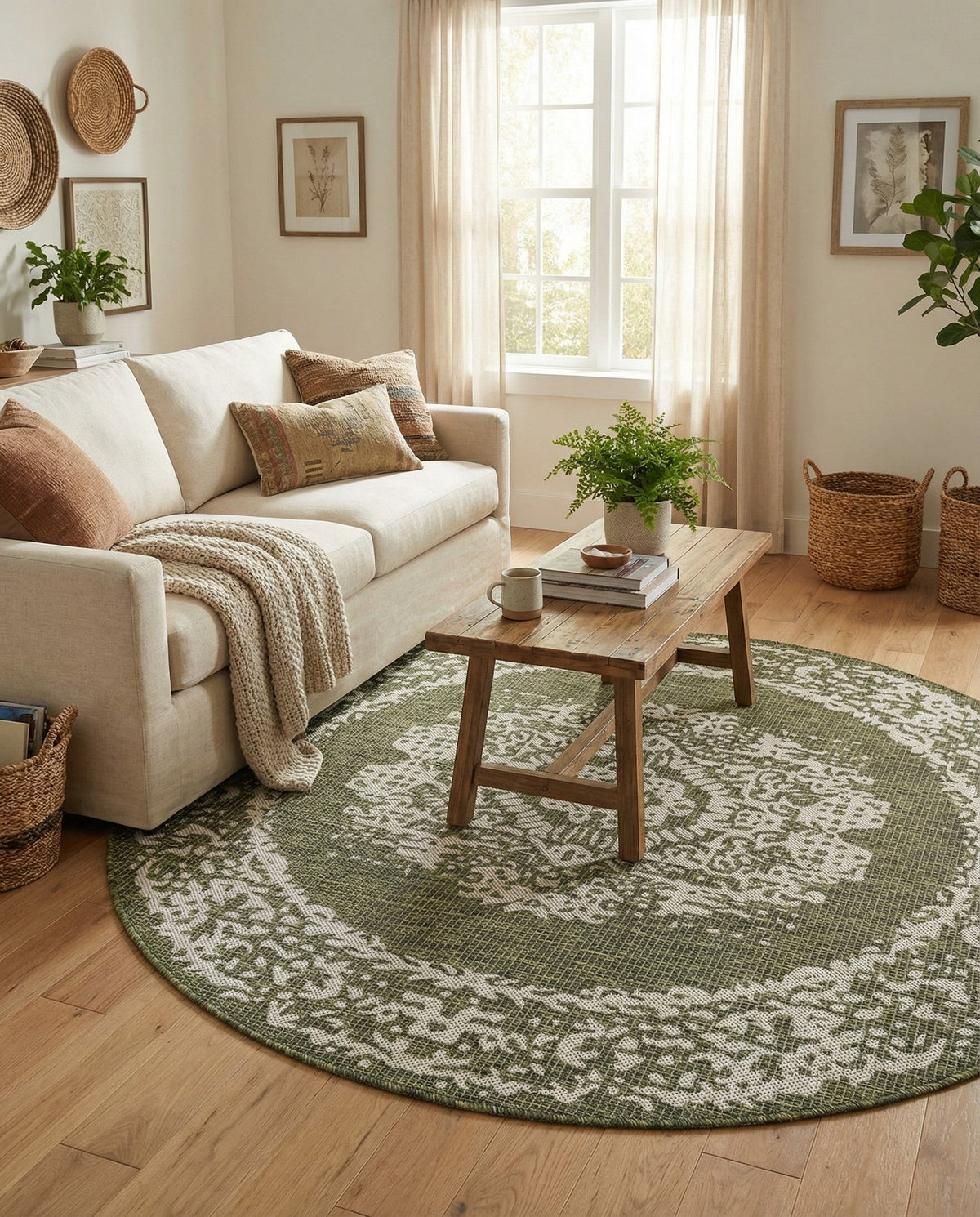 Patio Heritage Collection Area Rug - Savannah (Green) Round Green  lifestyle 75