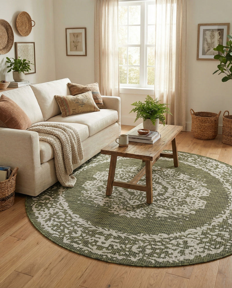 Patio Heritage Collection Area Rug - Savannah (Green) Round Green  lifestyle 75