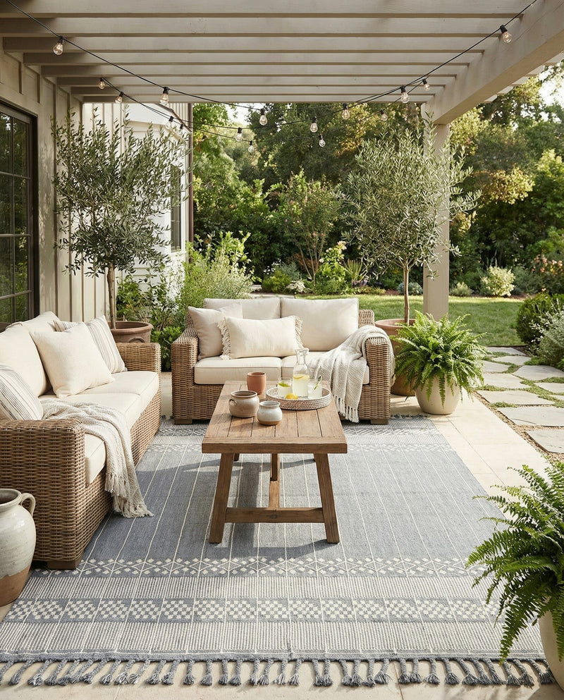 Sustainable Nomad Terrace Collection Area Rug - Reef Rectangle Cool Gray  lifestyle 42