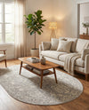 Seville Stripes Collection Area Rug -  Granada (Gray) Oval Gray  lifestyle 52
