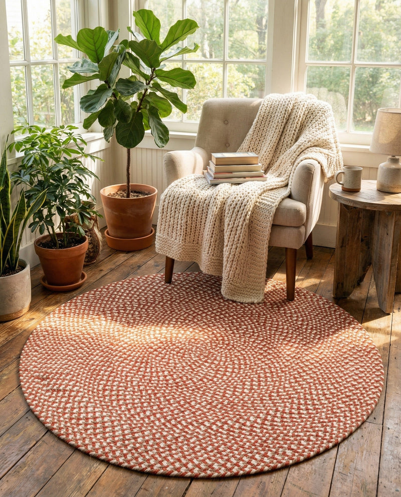 Highland Woven Jute Collection Area Rug - Glenmore (Rust Red) Round Rust Red  lifestyle 40