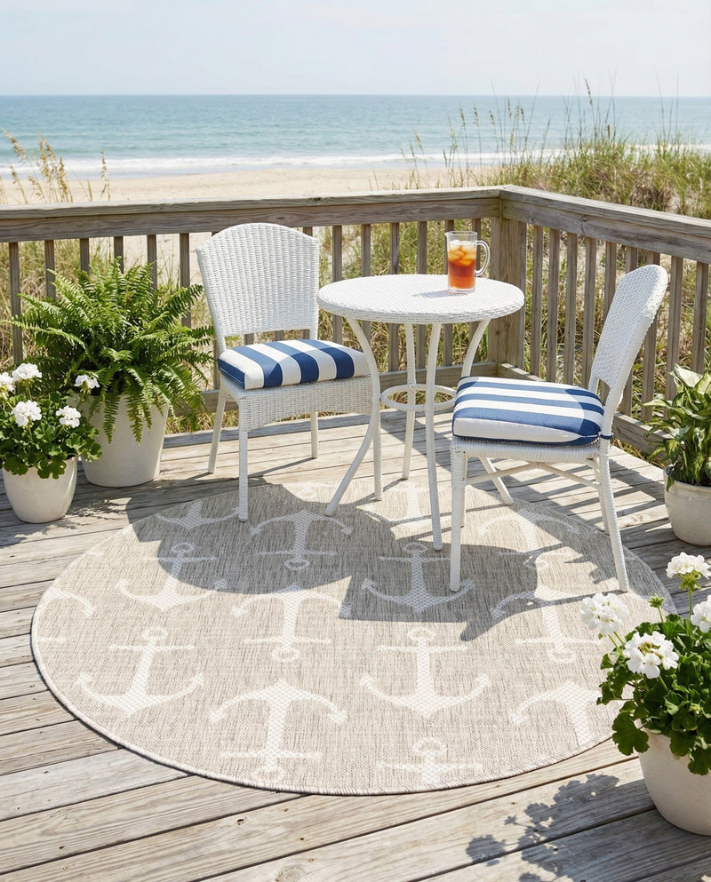 Seaside Haven Rugs Collection Area Rug - Sapphire (Gray) Round Gray  lifestyle 18