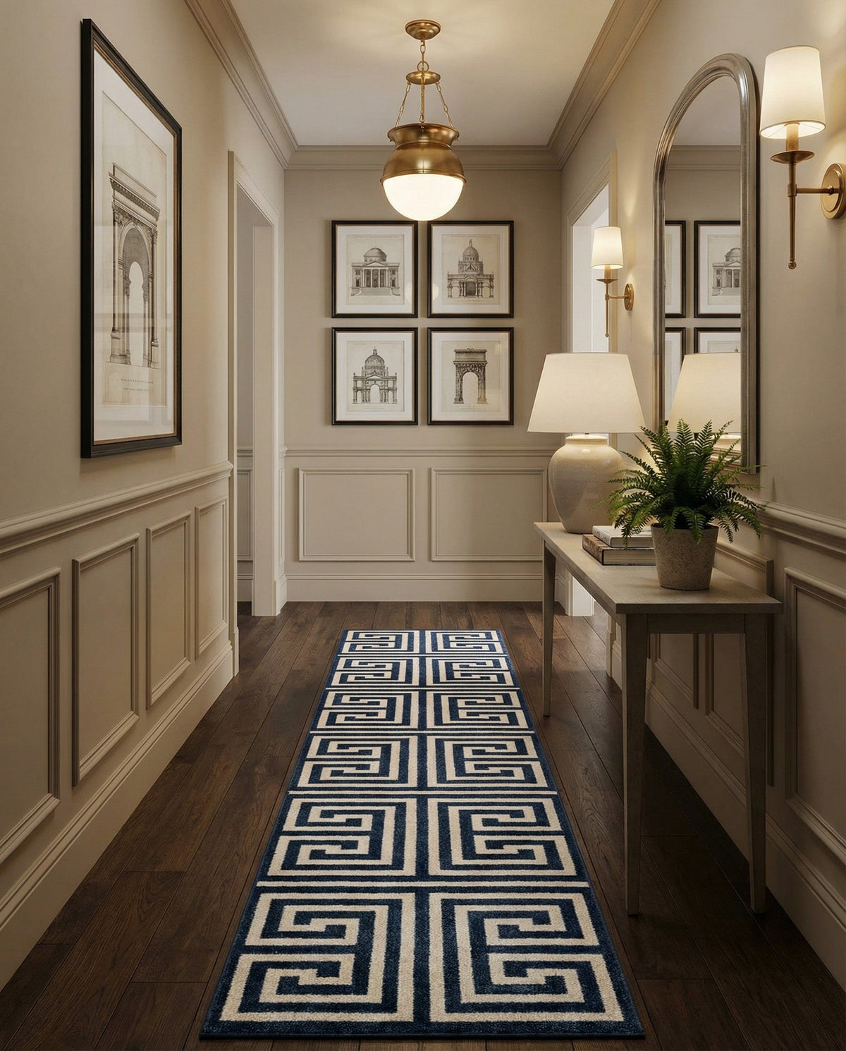 Aegean Labyrinth Collection Area Rug -  Mykonos Runner Navy Blue  lifestyle 114