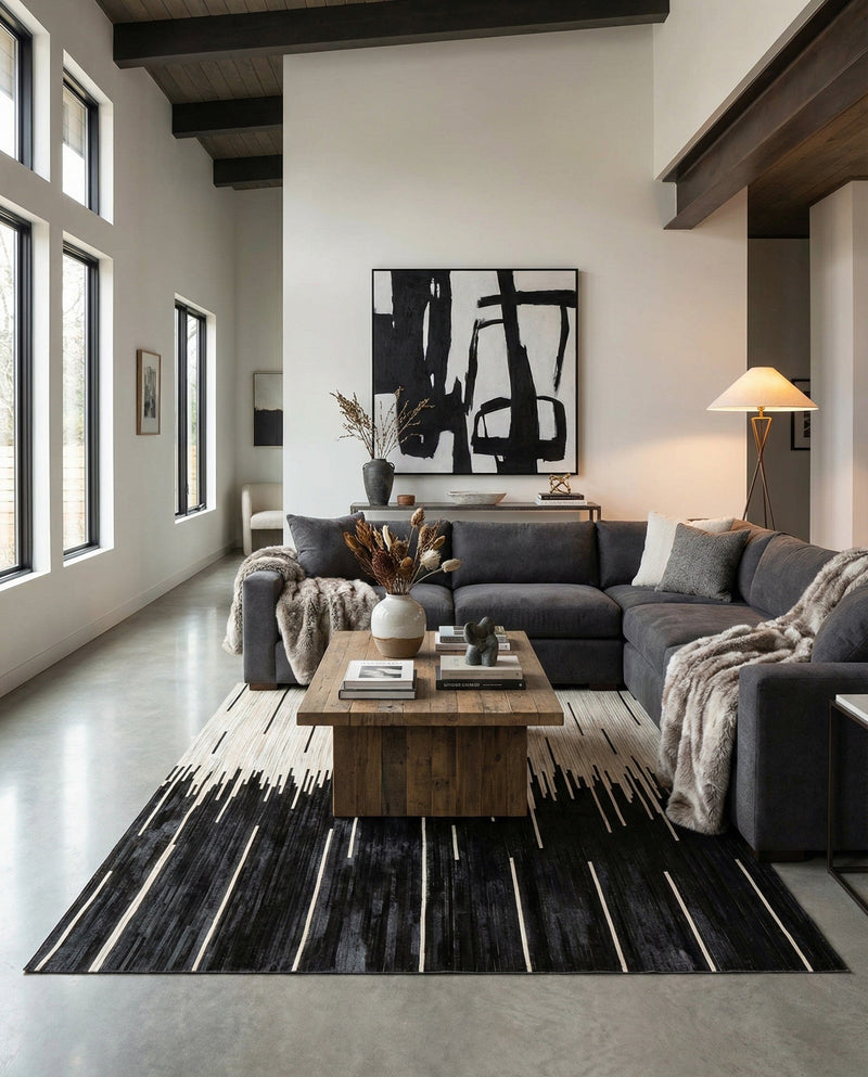 Savannah Hideaway Collection Area Rug - Savannah Rectangle Black White  lifestyle 7