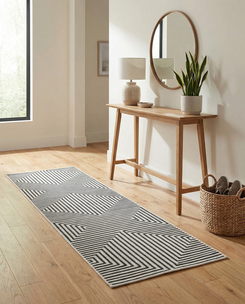 Urban Terrace Collection Area Rug -  Astoria (White and Black) Runner White and Black  lifestyle 58