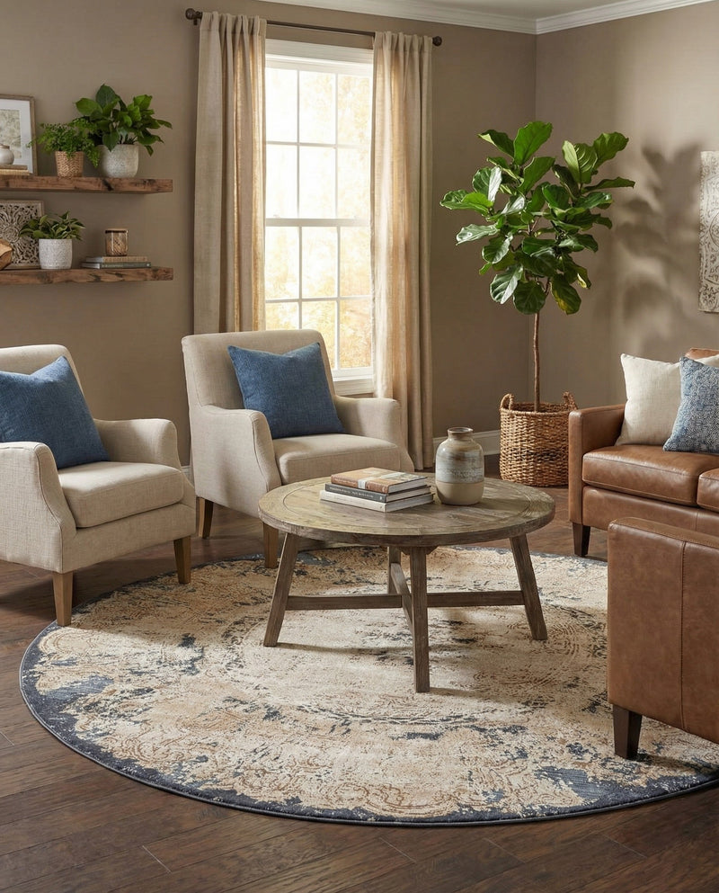 Coastal Manor Collection Area Rug -  Tidewater Round Cream  lifestyle 46