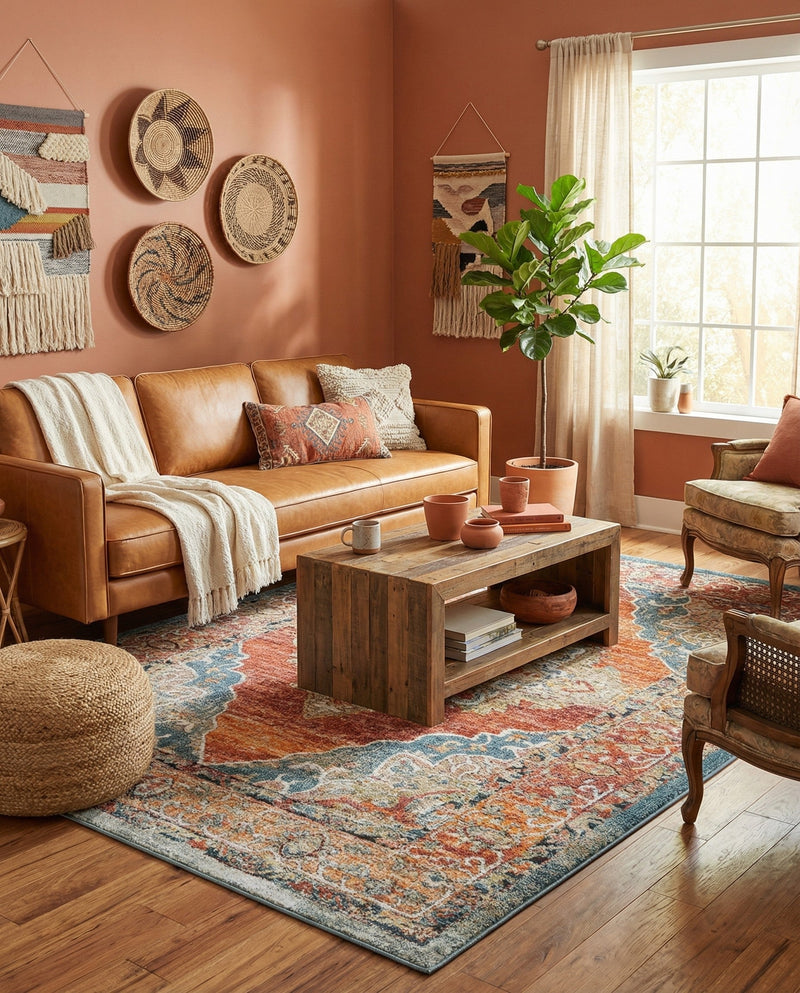 Savannah Soiree Collection Area Rug - Serengeti (Rust Red) Rectangle Rust Red  lifestyle 6
