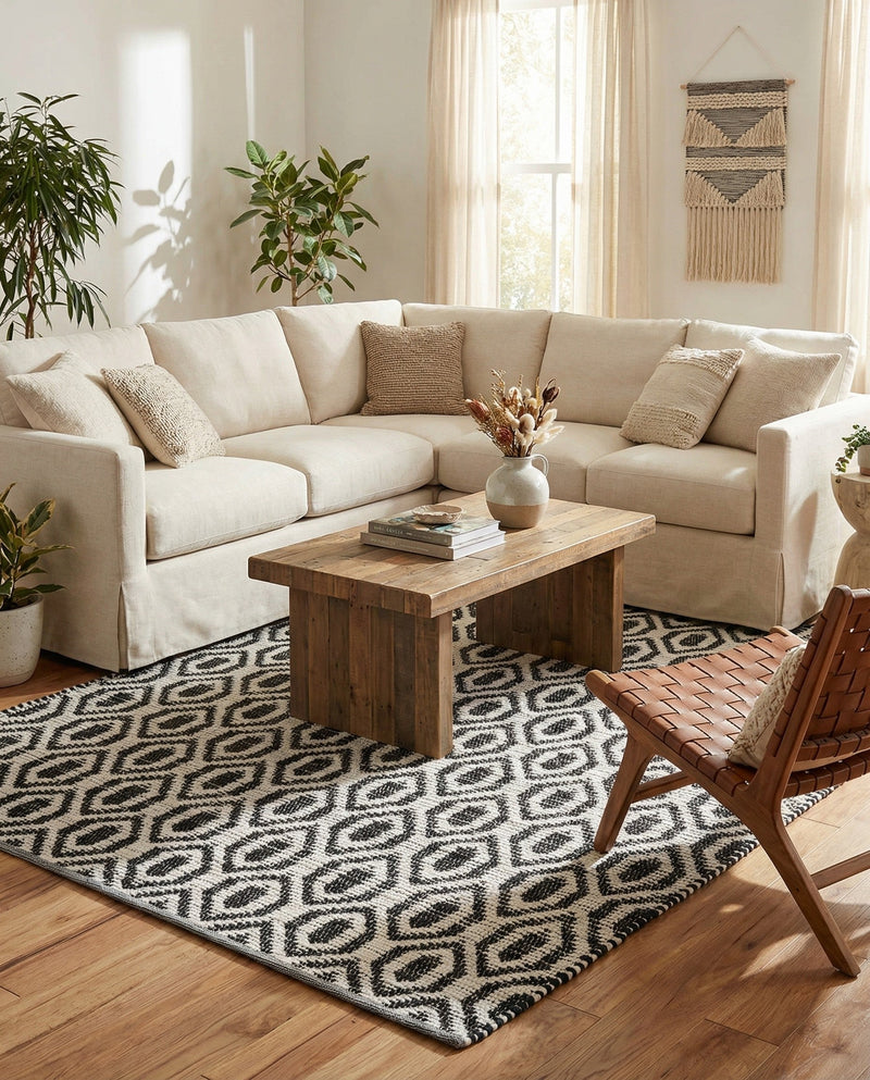 Osian Looms Collection Area Rug - Colaba Rectangle Black and White  lifestyle 40