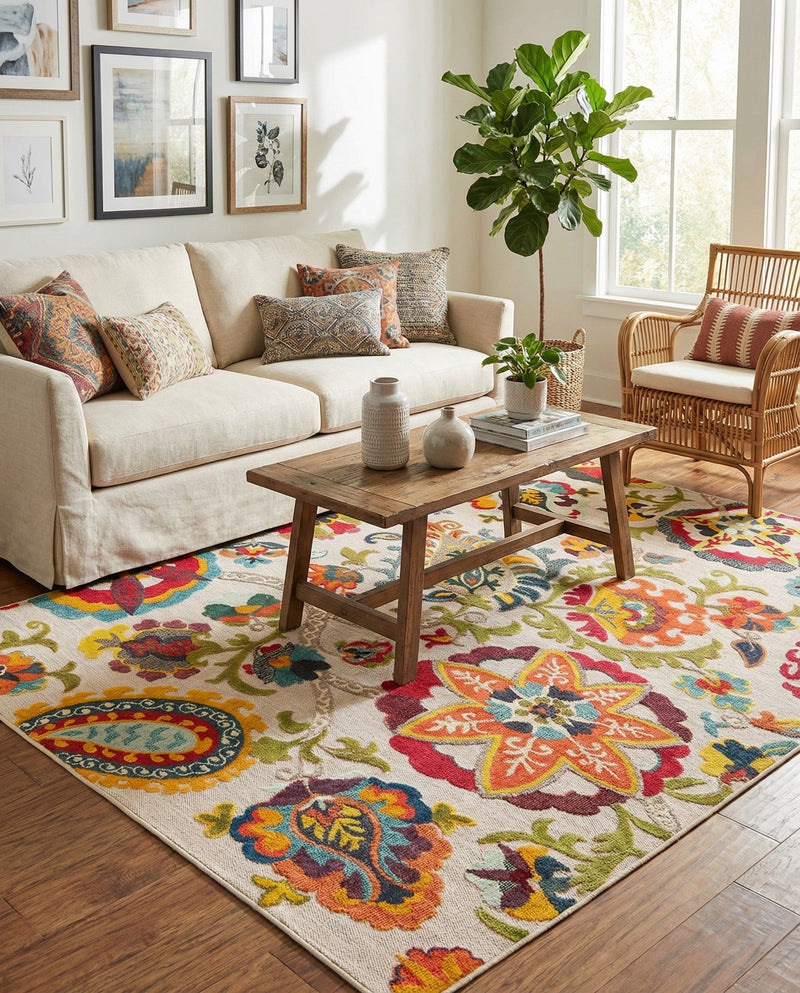 Outdoor Marrakesh Collection Area Rug - Fes Rectangle Multi Beige  lifestyle 9