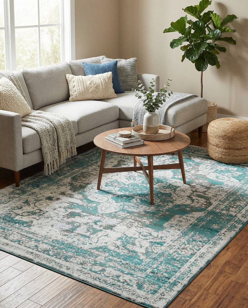 Riviera Elegance Collection Area Rug -  Menton (Turquoise) Rectangle Turquoise  lifestyle 13