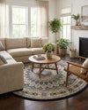 Persian Elegance Collection Area Rug -  Hamedan (Navy Blue) Round Navy Blue  lifestyle 68