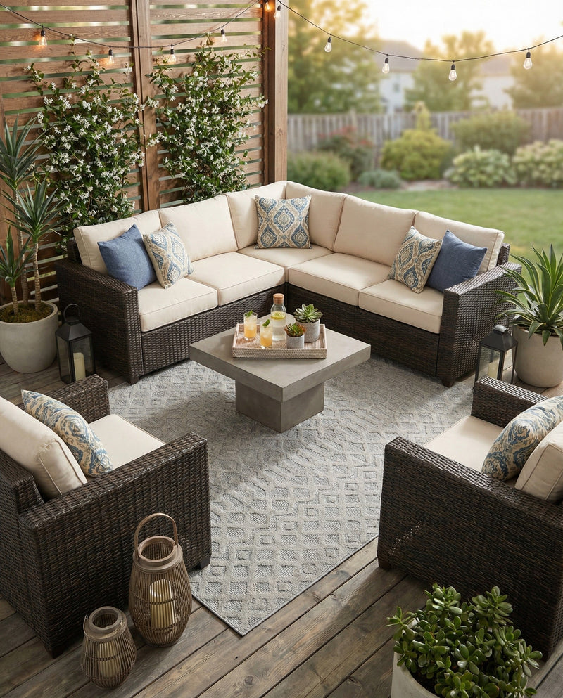 Garden Lattice Charm Collection Area Rug -  Pergola (Grey) Rectangle Grey  lifestyle 9