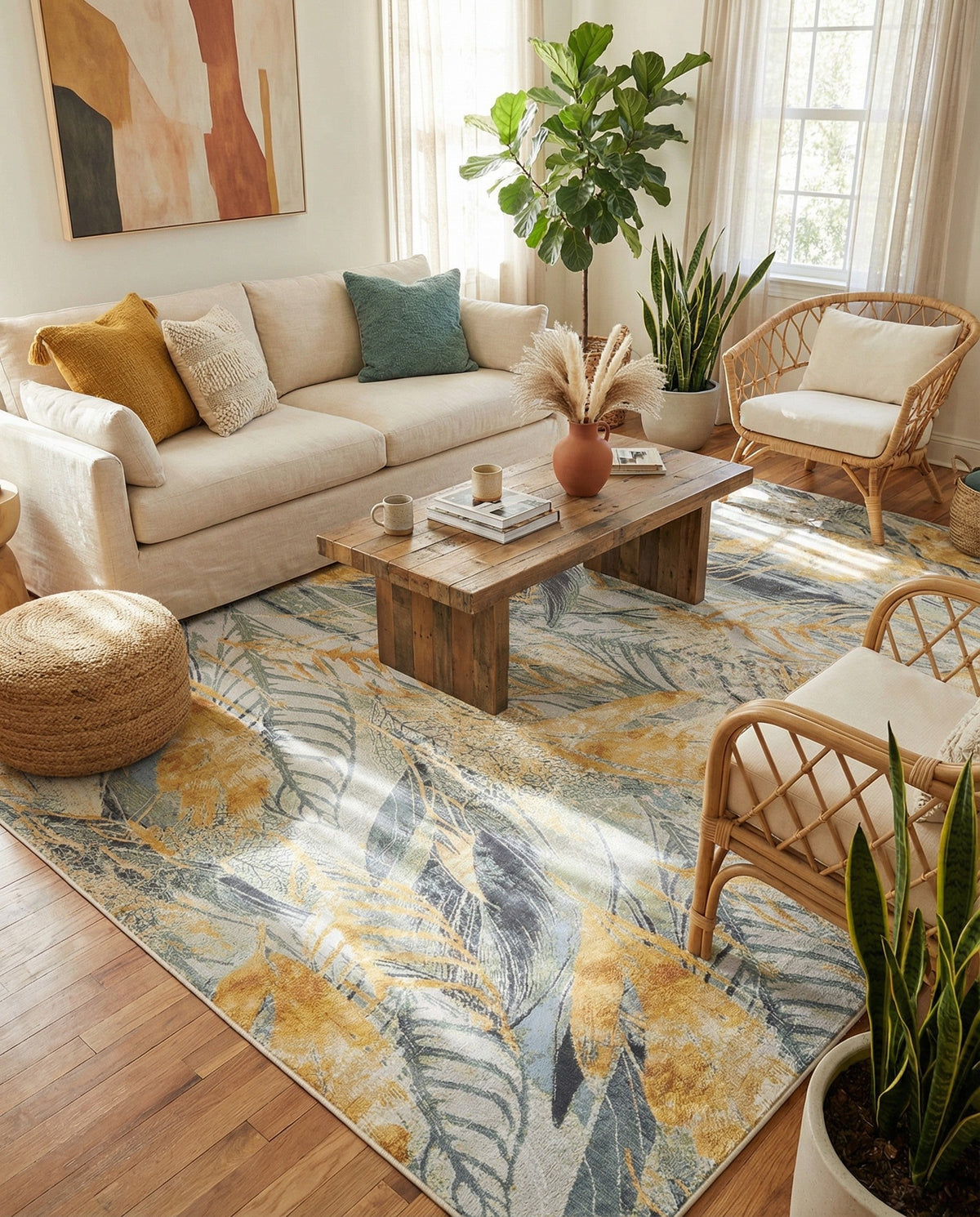 Seaside Blooms Collection Area Rug -  Blossom Rectangle Gray Ivory Yellow  lifestyle 14
